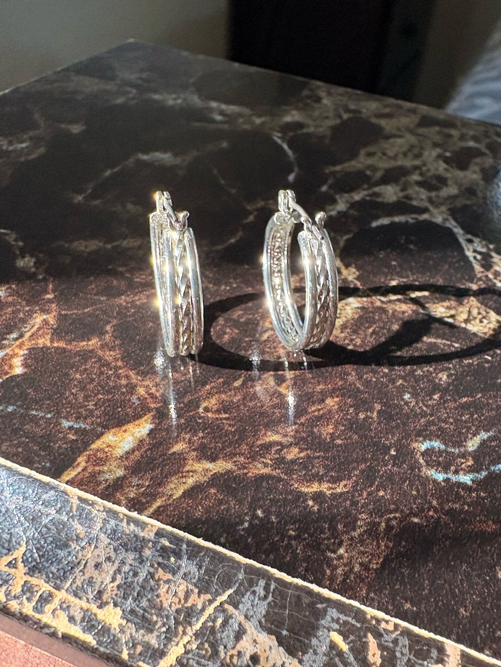 Silver Tone Textured Hoop Earrings - Women Jewelry